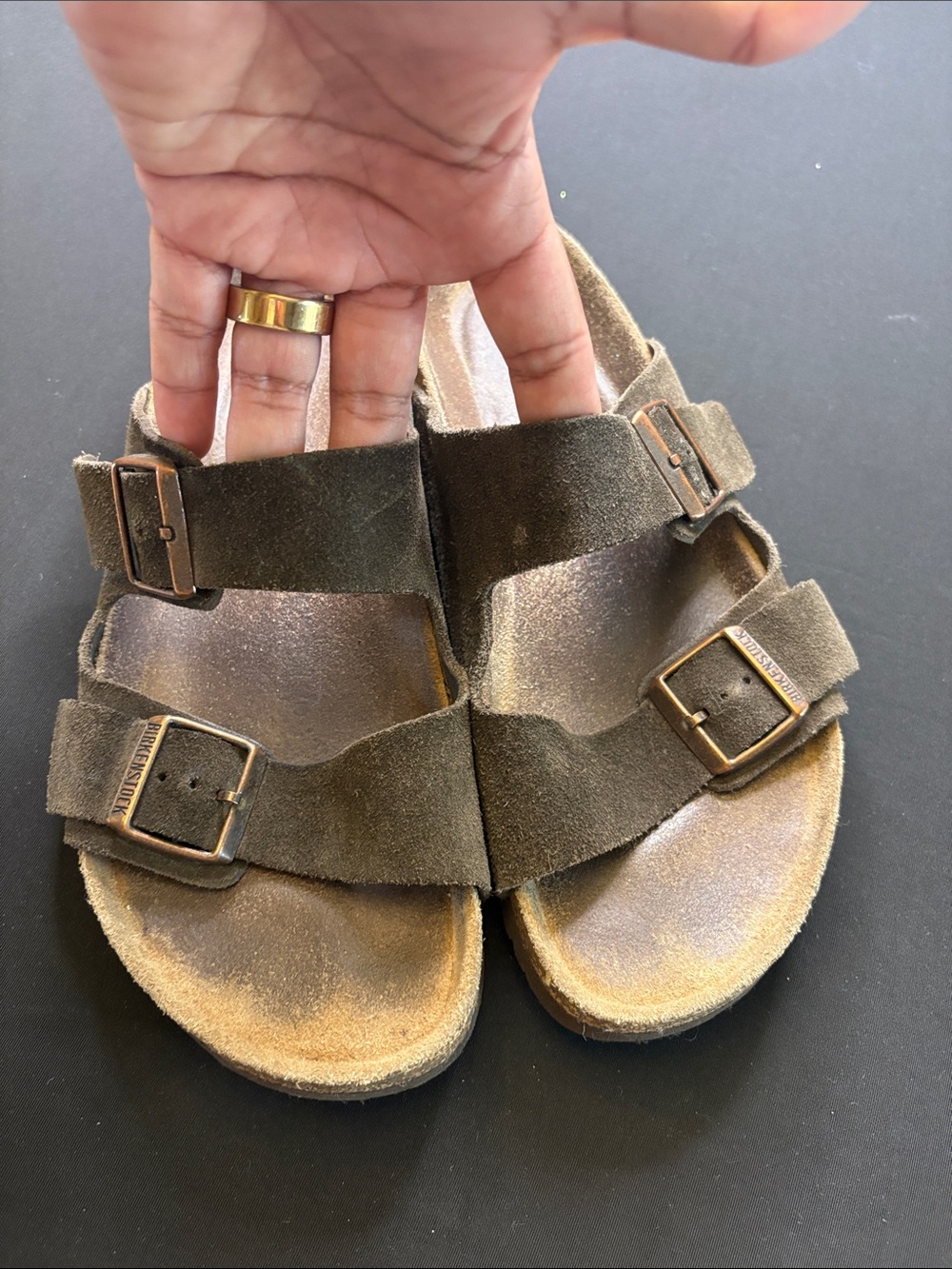 Birkenstock Arizona Suede Sandals EU 41 Women’s 10 Men’s 8 Taupe Brown 2 Strap